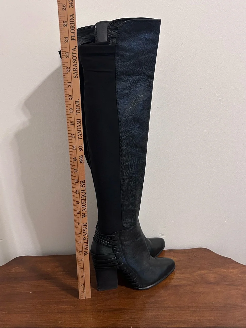 Dolce Vita Black Over-the-Knee Leather & Stretch Block Heel Boots Size 8